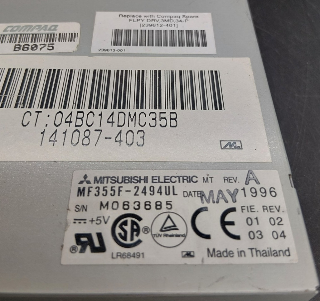 Mitsubishi Electric MF355F 2494UL Internal 3.5" Floppy Disk Drive