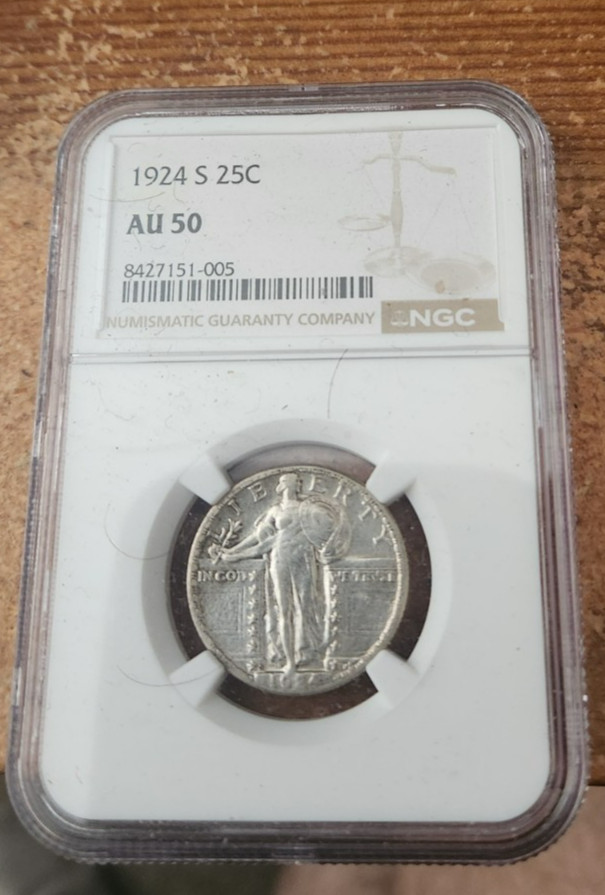 1924 s standing liberty quarter NGC AU 50