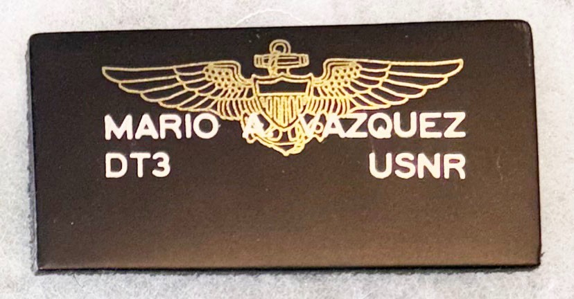 USN Mario Vazquez Pilot Jacket Name Tag