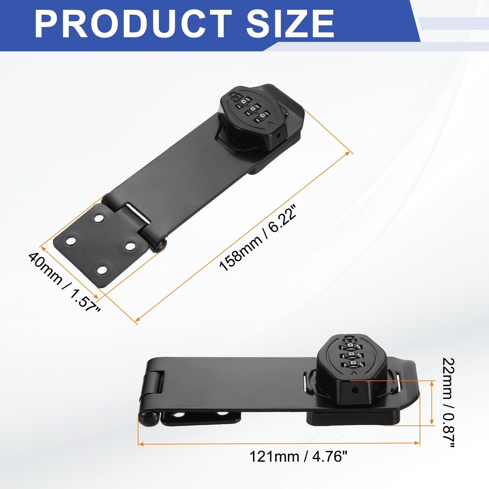 Keyless Cabinet Combination Lock 5" 3-Digit Password Hasp Lock Black