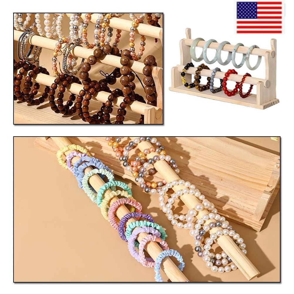 Wooden 2-Tier Bar Bracelet/Bangle Jewelry Holder Stand Display Organizer