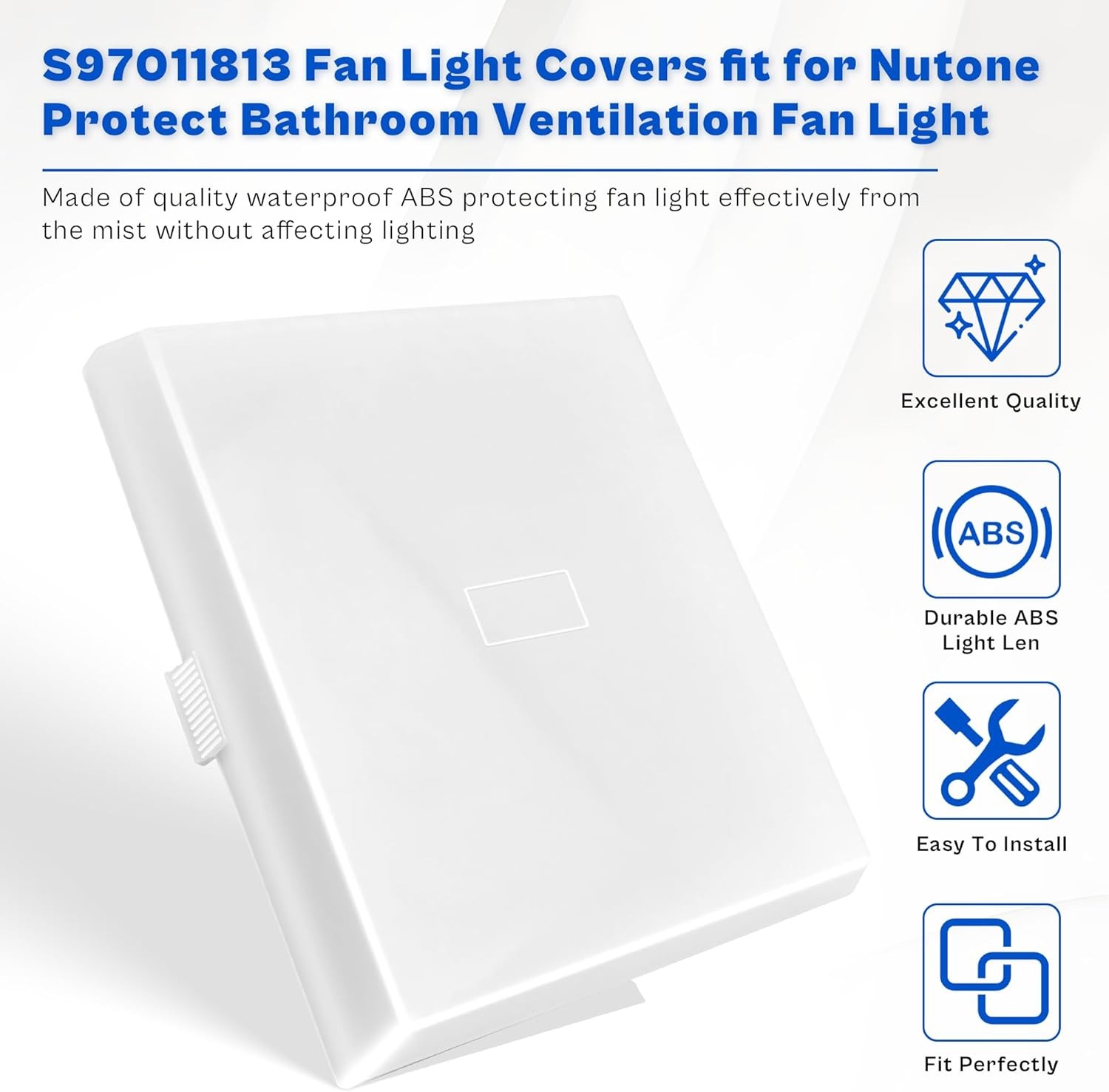 prime&swift S97011813 Light Lens fit for Broan,Bathroom 7" x 7-7/8", White