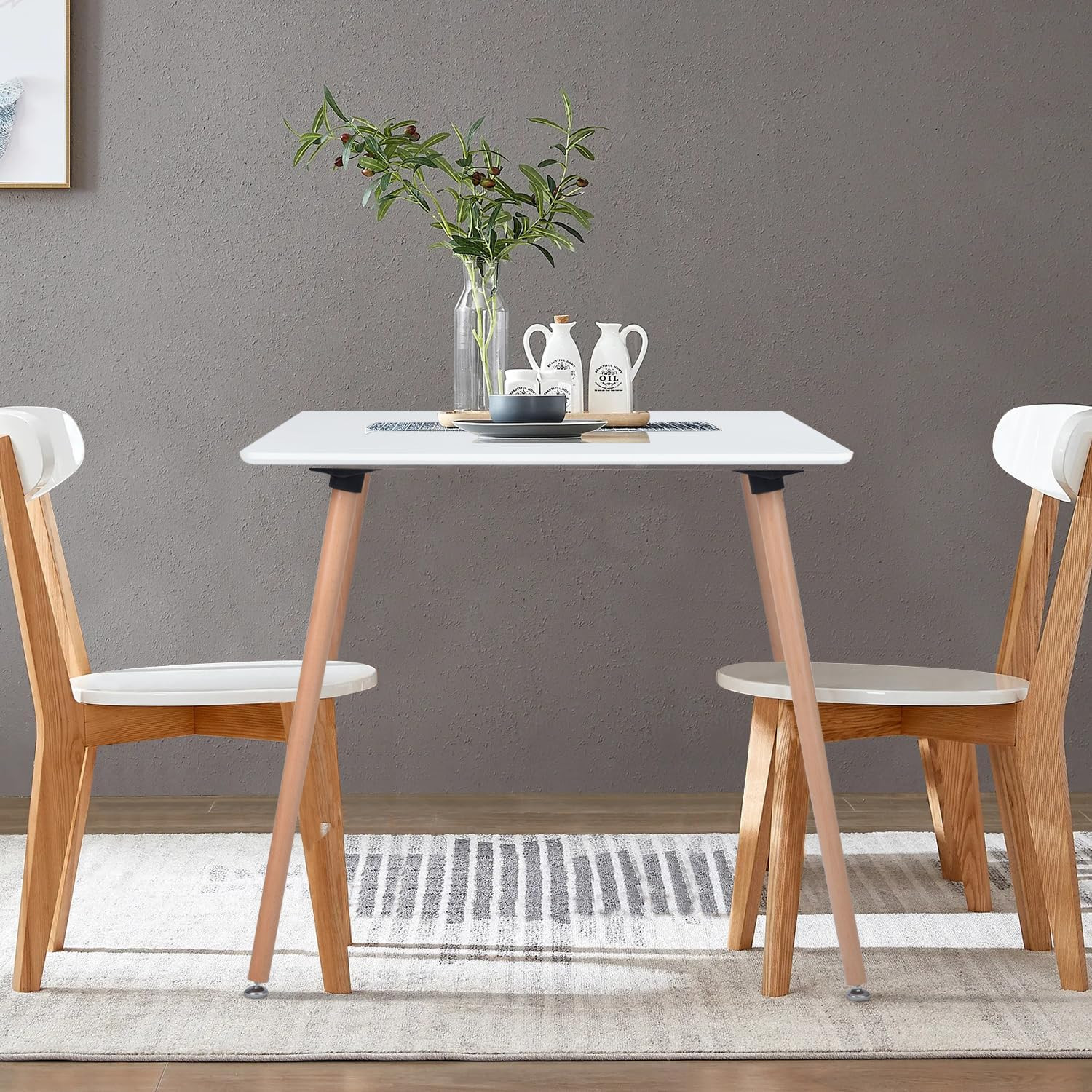 Square Dining Table 31.5 Inch for 2-4 People, Modern Functional White Table with