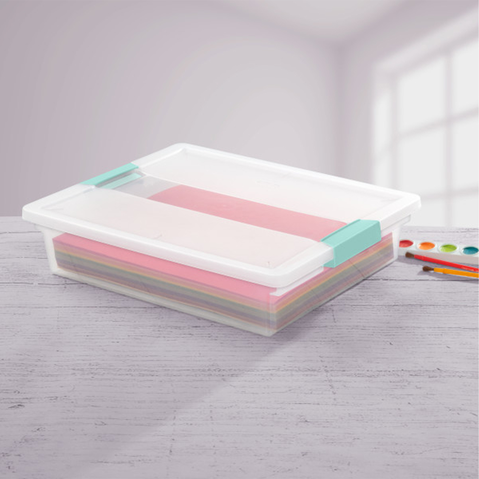 Sterilite 5.7 Qt. Large Plastic Stackable Storage Bin w/Clear Latch Lid (6 Pack)