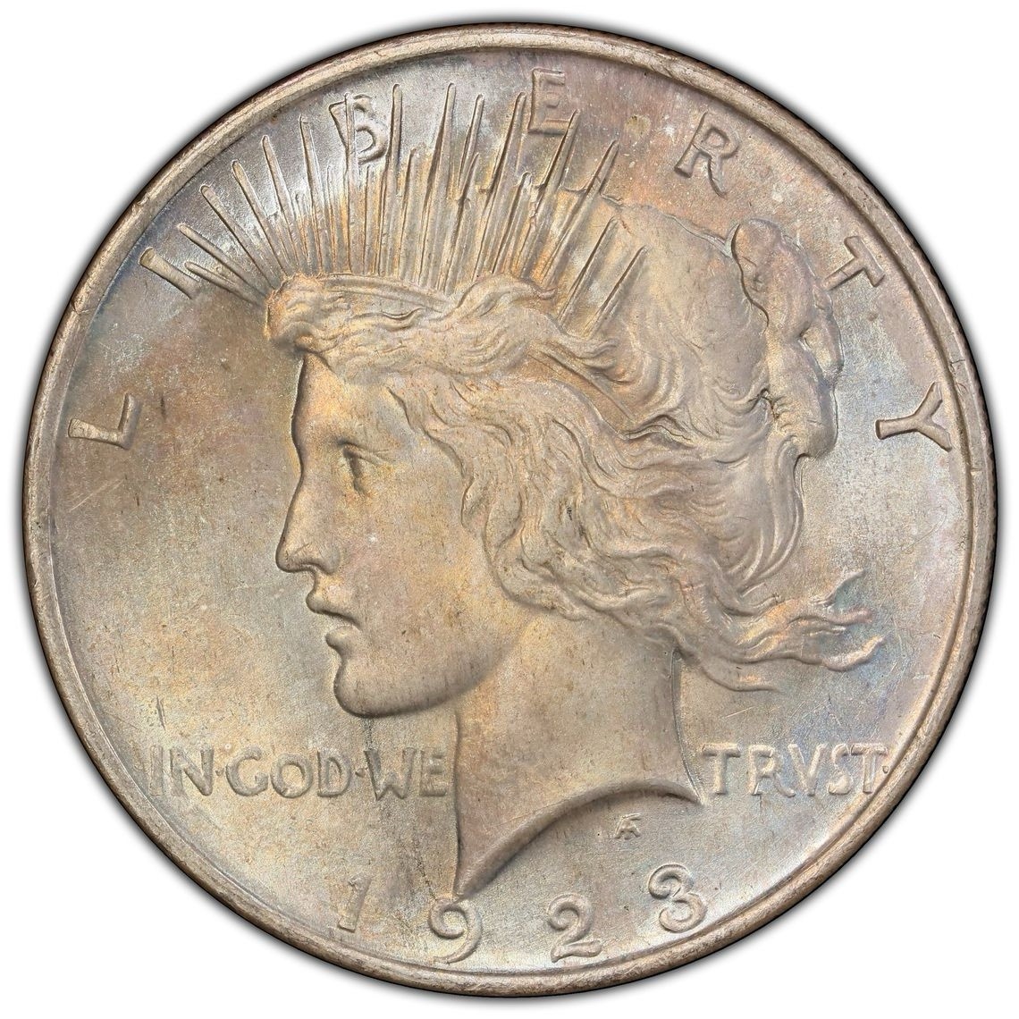 1923 Peace Silver Dollar PCGS MS65 Gold Shield Toned