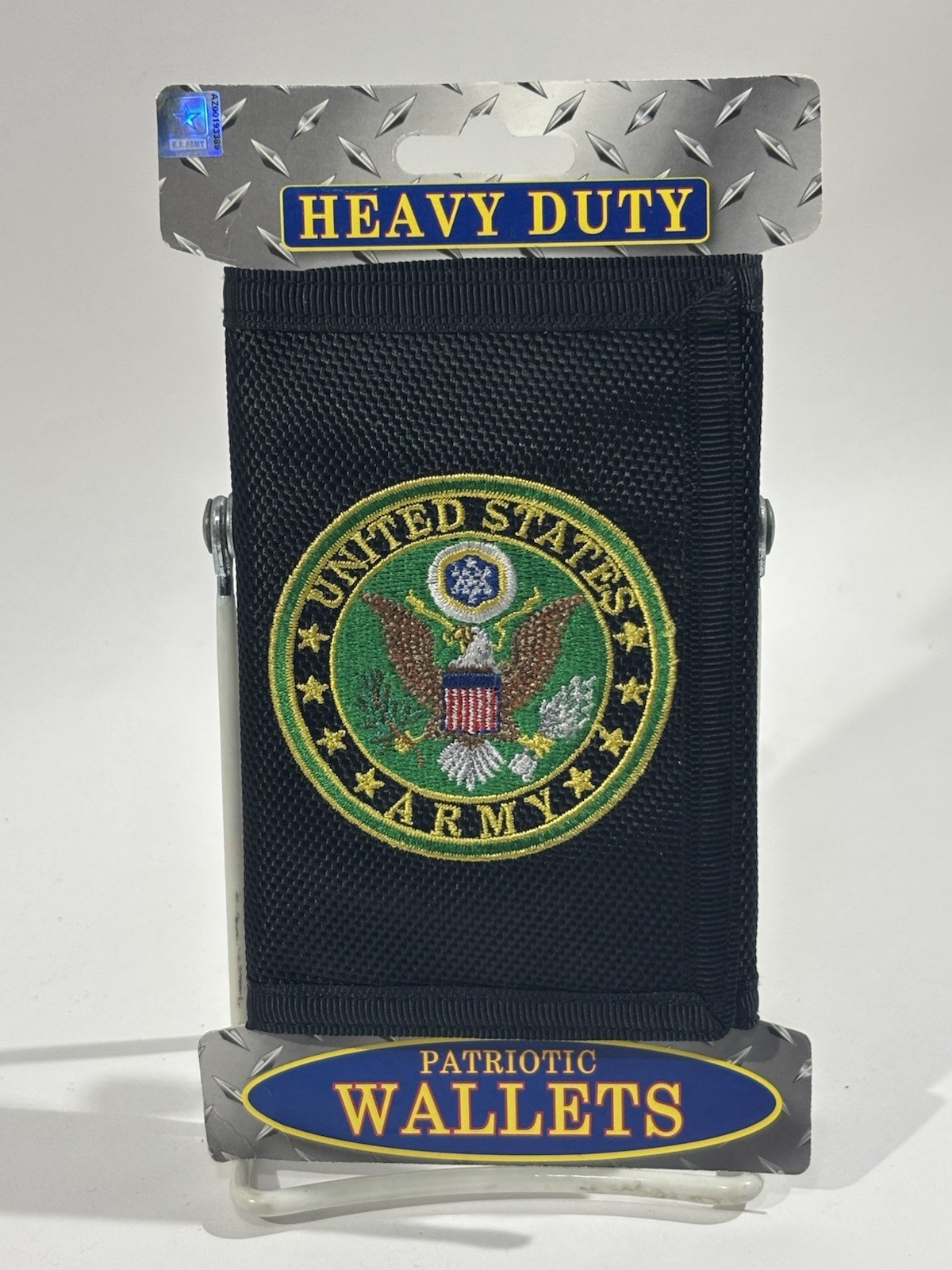 U.S. Army Blk Trifold Nylon Patriotic Wallet Embroidered Logo Secure Closure,New