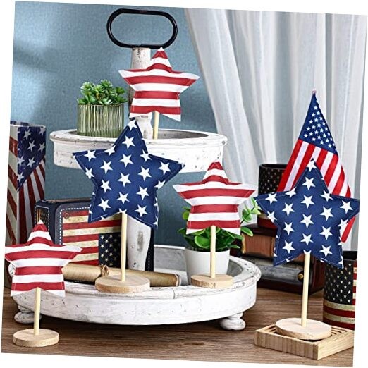 5 Set 4th of July Decoration Patriotic Fabric Star Ornaments Independence Day