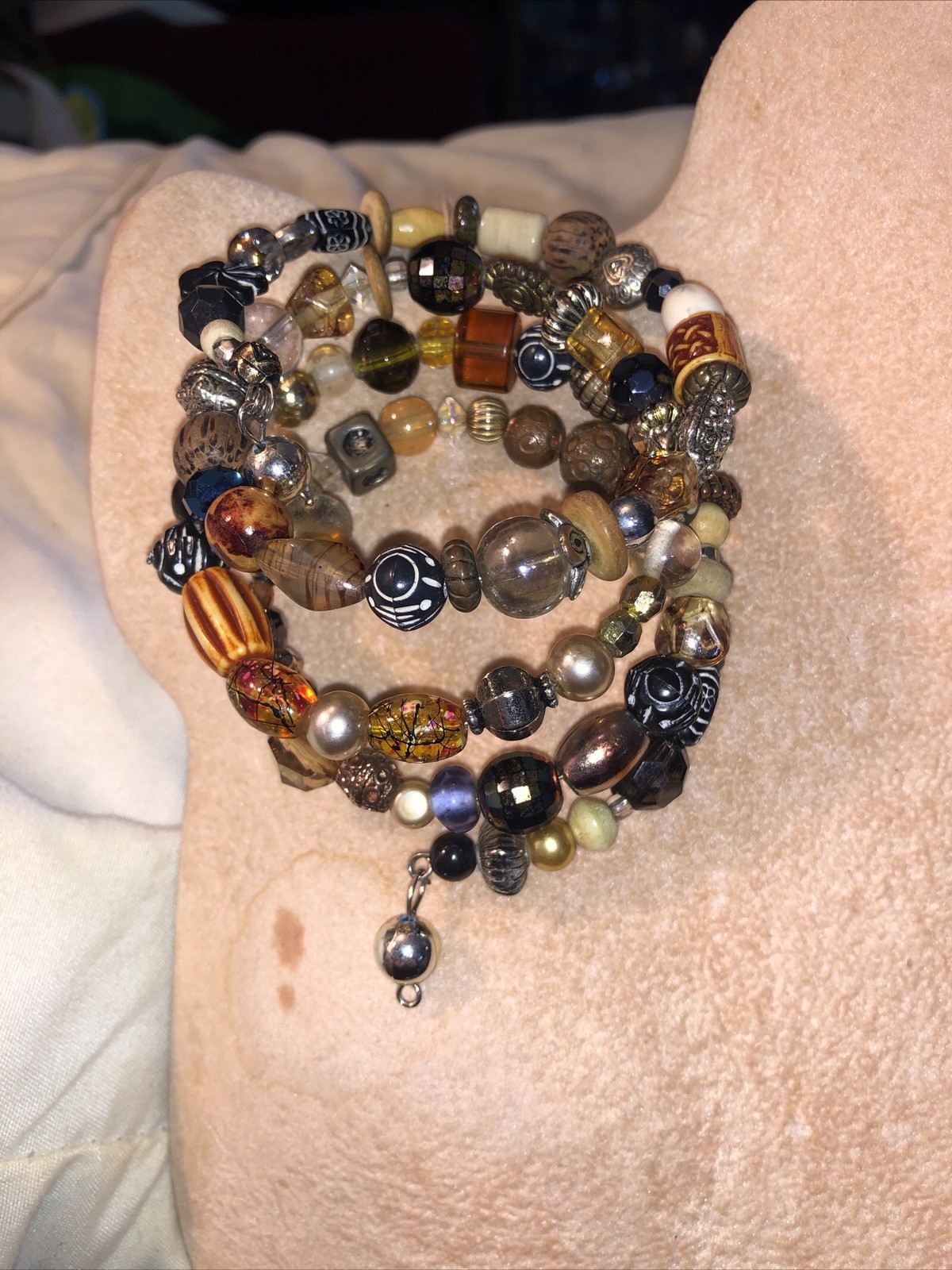Handmade in USA Beautiful 3 layers Brown tone Memory wire Bracelet