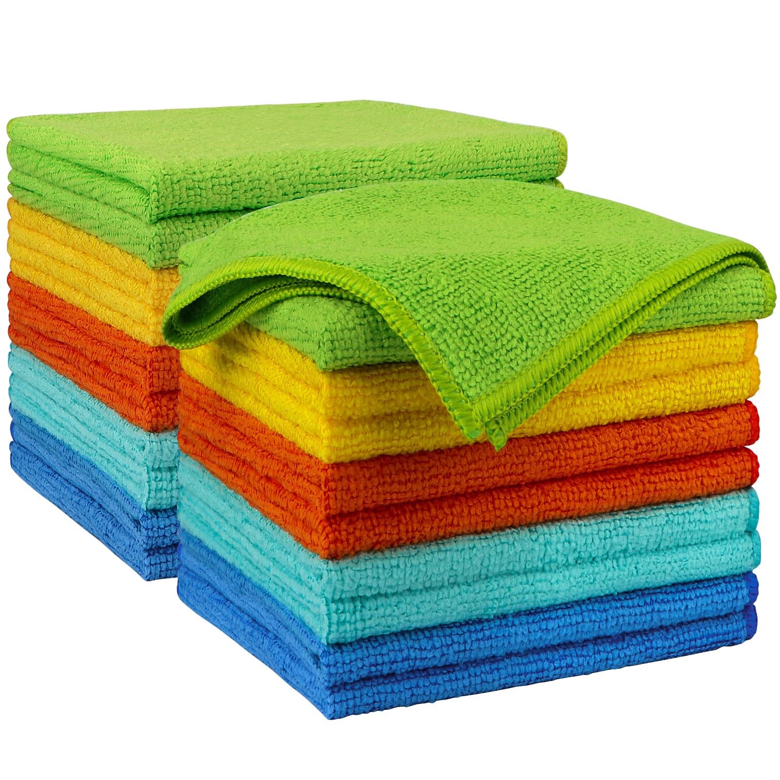 AIDEA Microfiber Cleaning Cloth 20PK, Yellow Blue Green