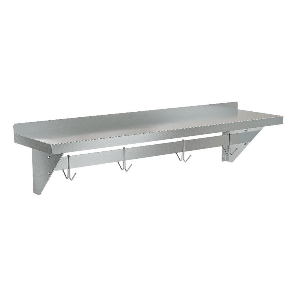 12" x 48" 18-Gauge Stainless-Steel Heavy Duty Wall Shelf with Pot Rack.