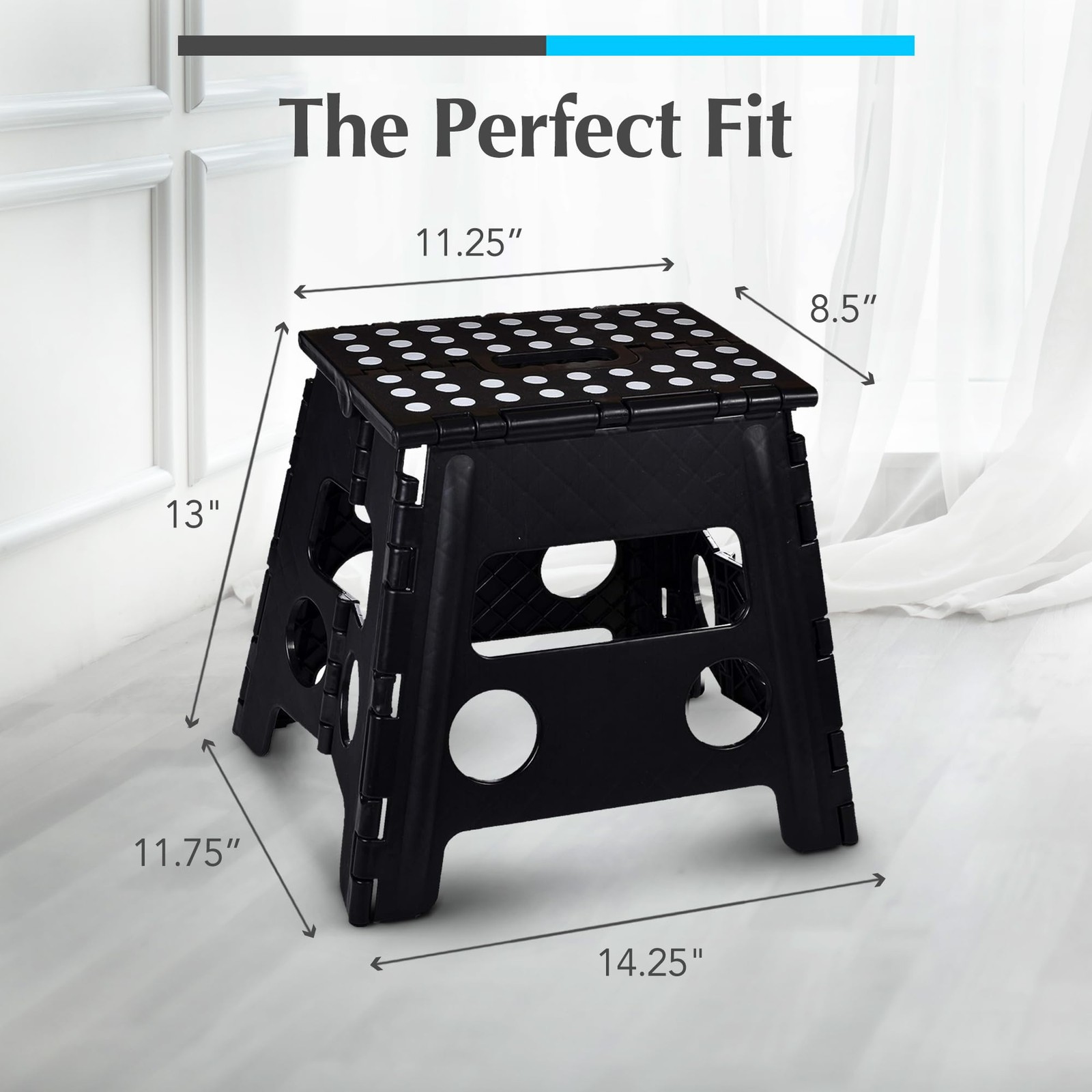 Lightweight Step Stool - Black 13 Inch - Foldable - Support Adults Kids -