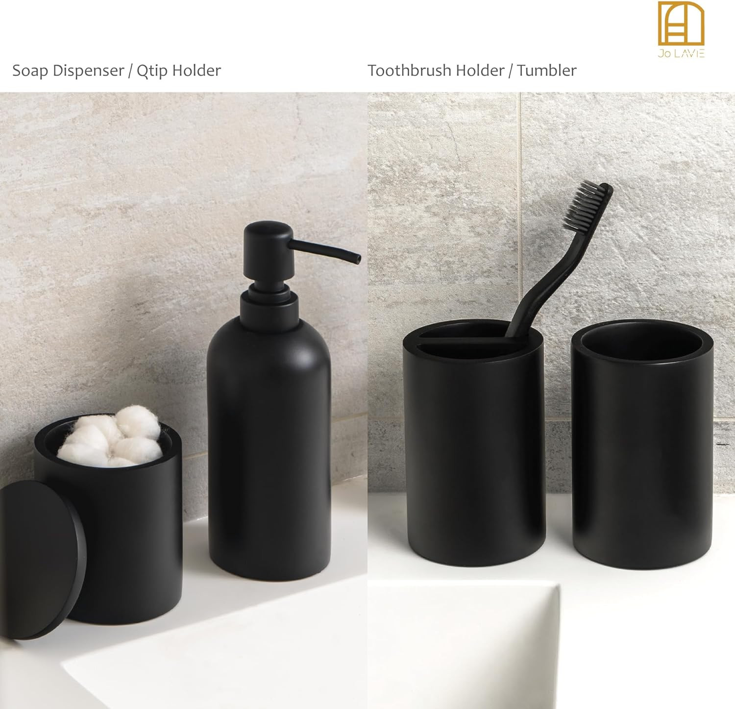 Bathroom Accessory Set - 4 Pcs Matte Black Bathroom Set with Toothbrush Holder,