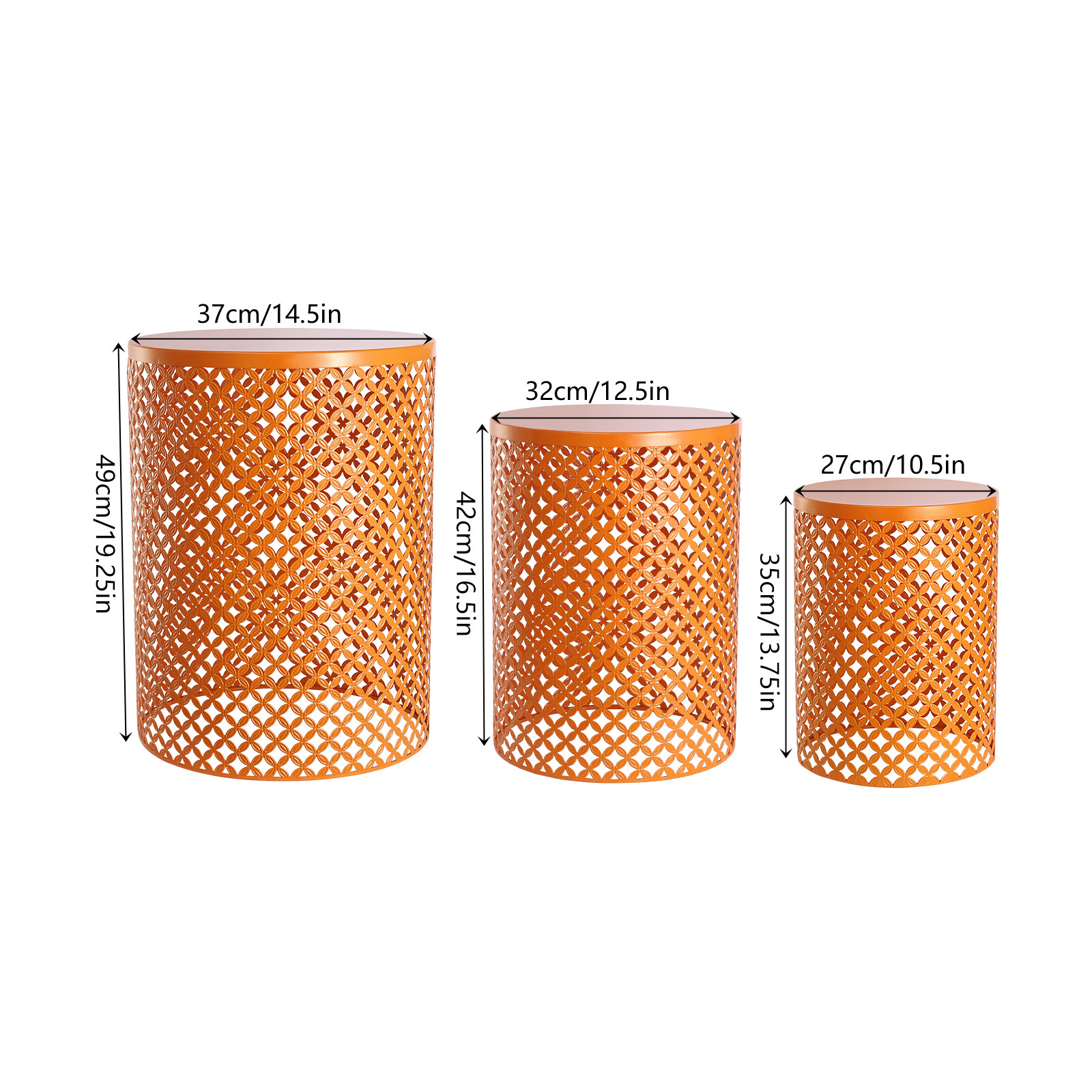 3 Pcs Outdoor Side Table Metal Frame Accent Table Modern End Table (S/M/L)
