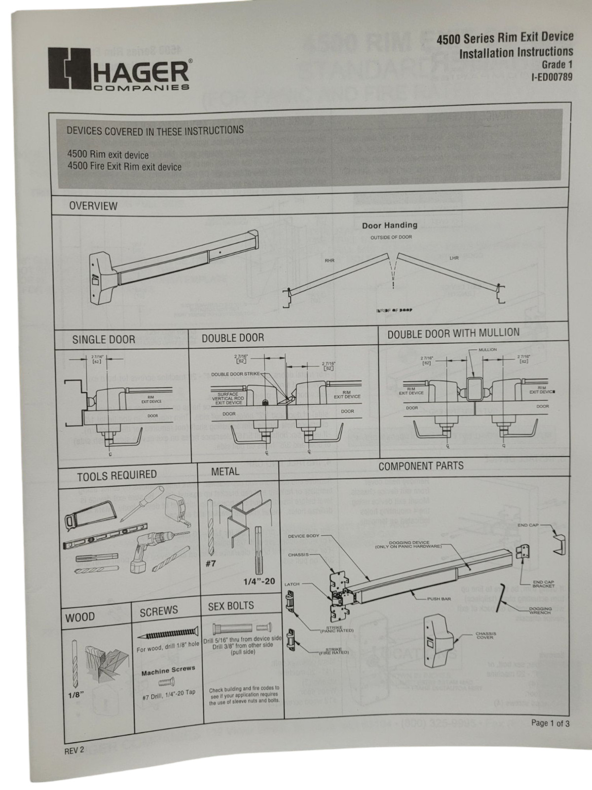 Hager Fire Rated Rim Exit Device 36" US10 FIRE SALE!!