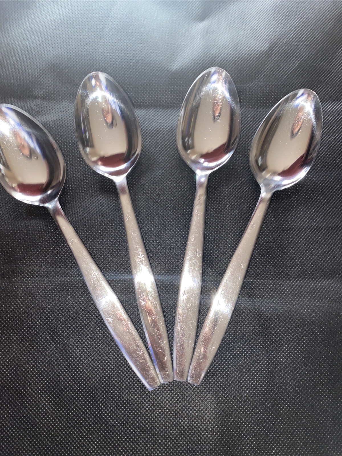 4 STARS  Atomic Starburst Spoons Mid Century Modern Stainless Japan