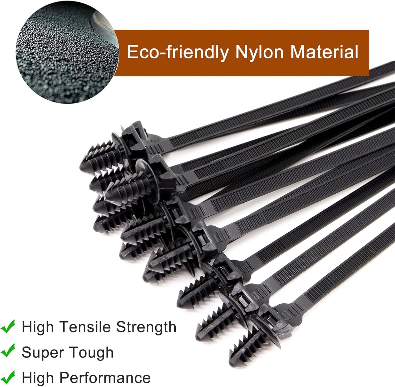 Push Mount Zip Ties, 8 Inch Cable Zip Tie Black Wire Tie with Push Pin Fir Tree
