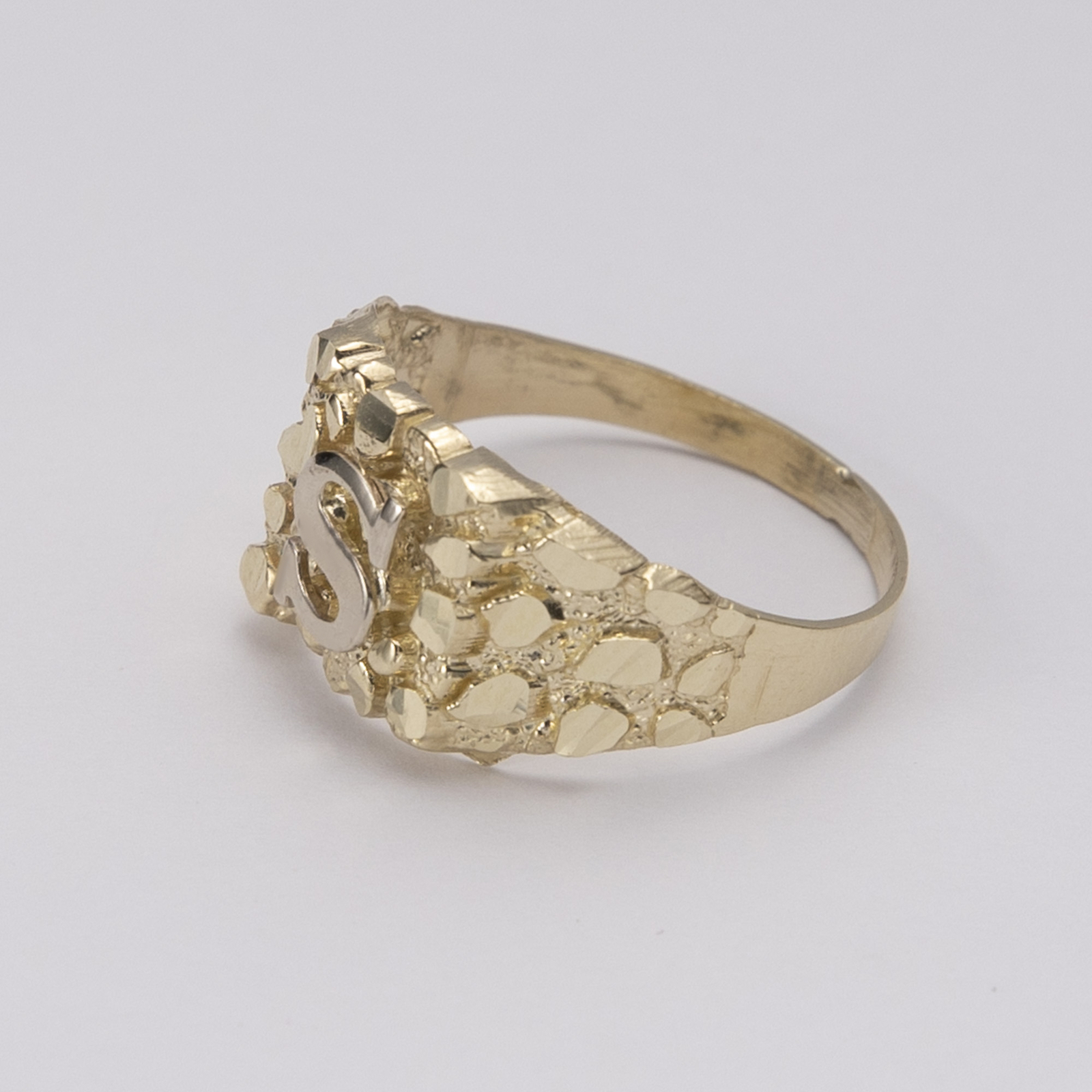SOLID 10K Yellow White Gold Medium Nugget Design Initial Letter Ring All Sizes