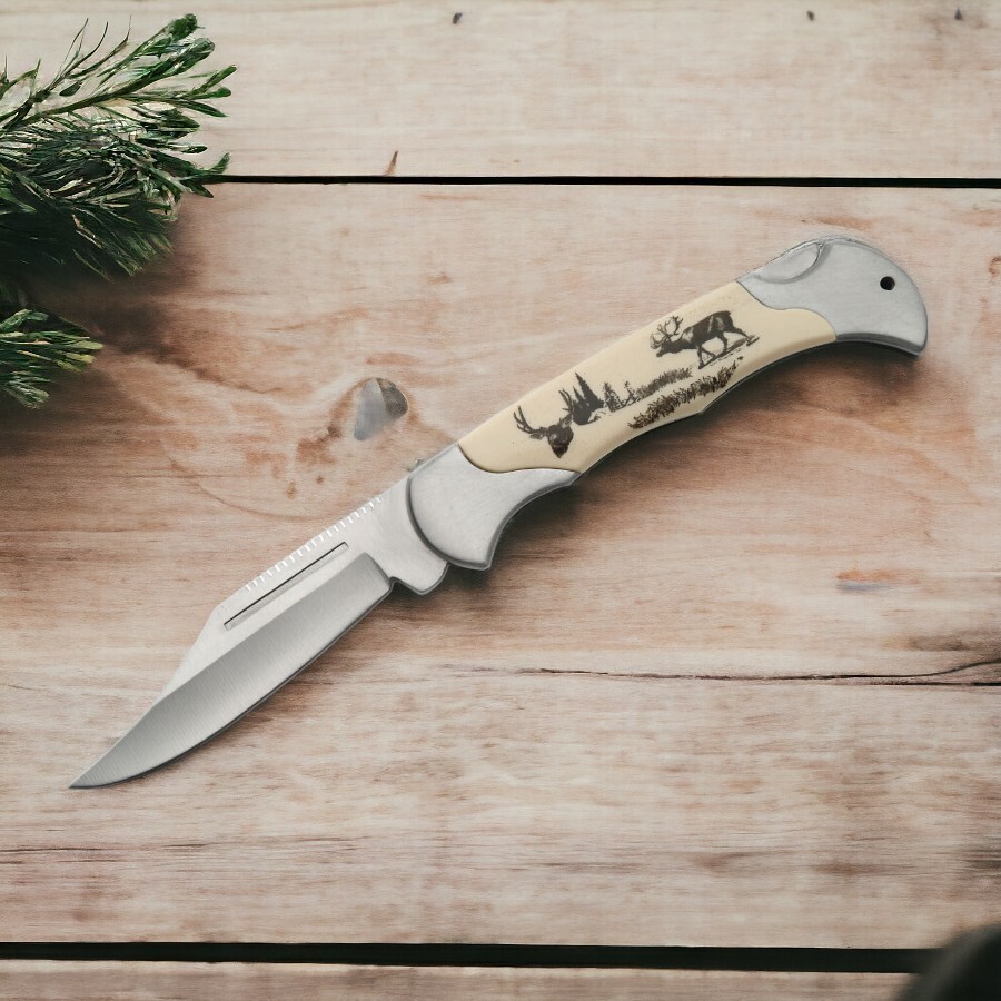 Folding Knife | Classic Lockback Deer Hunter Pocket Knife Stainless Steel Blade