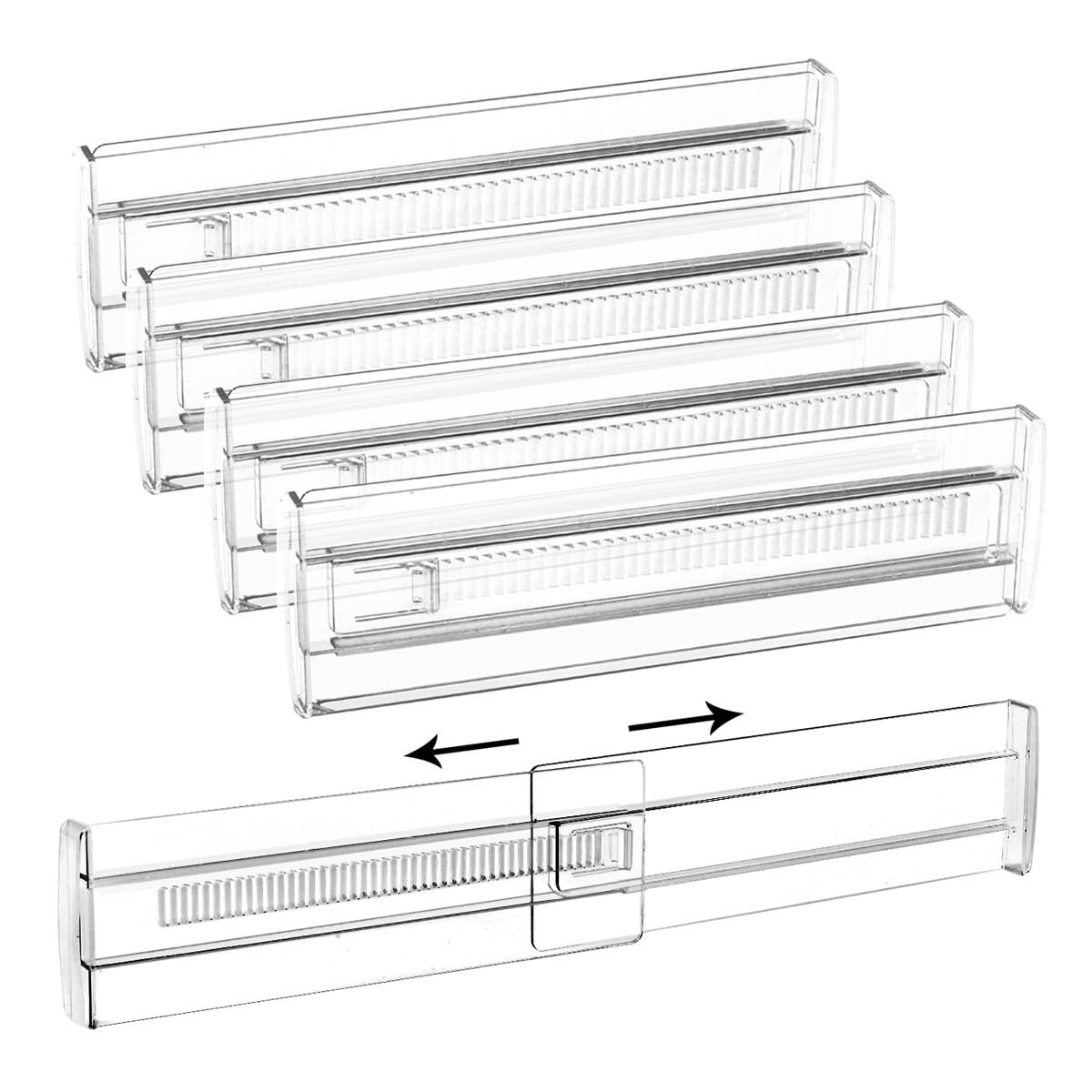 4 Pack 3.2" High Drawer Dividers 28.7-50.5cm/11.3-19.88" Adjustable Drawer Or...