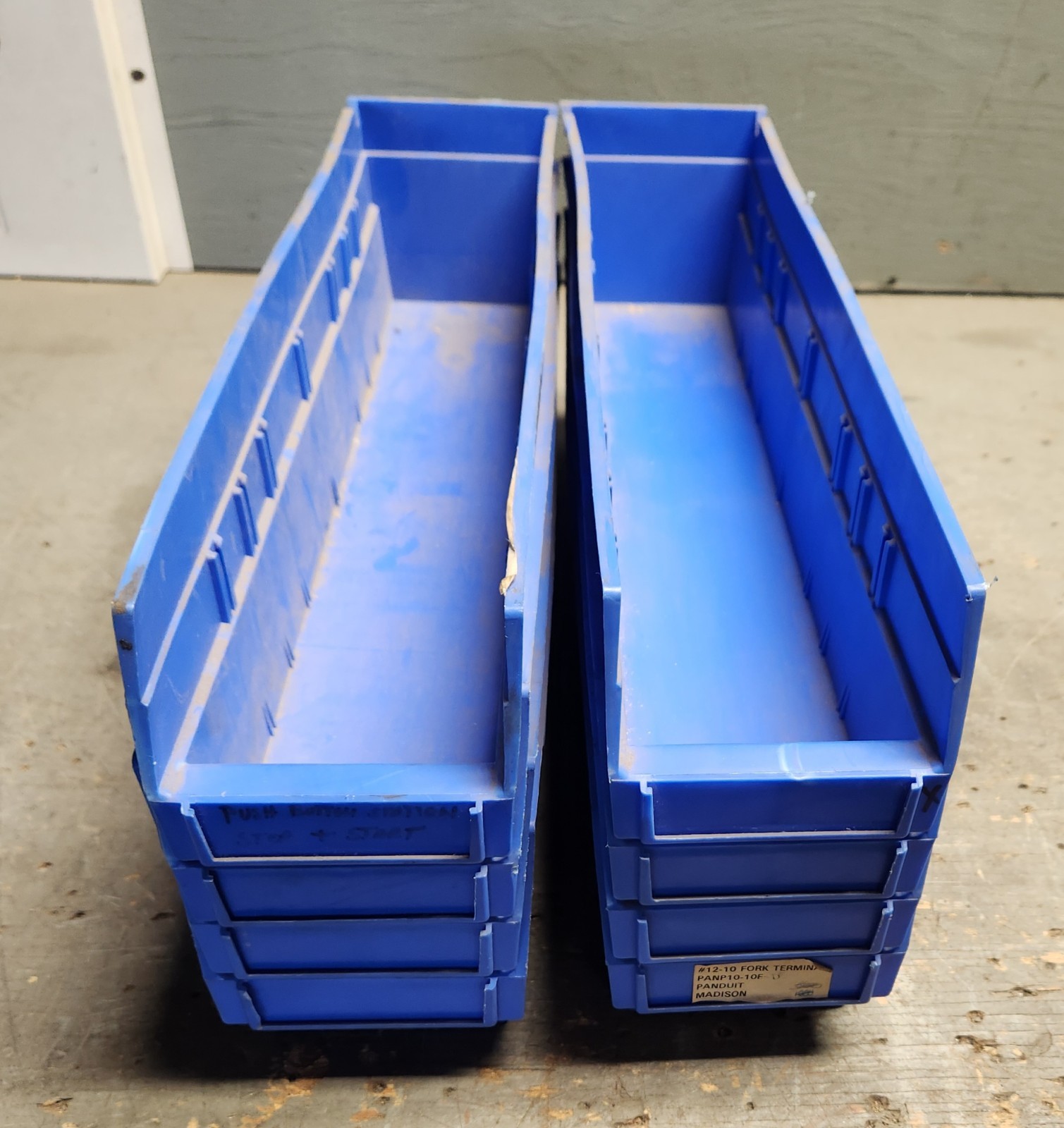 (Lot of 8) Akro Mils 30-128 Storage Bin L: 17-7/8" W: 4-1/8" H: 4" Blue 30128