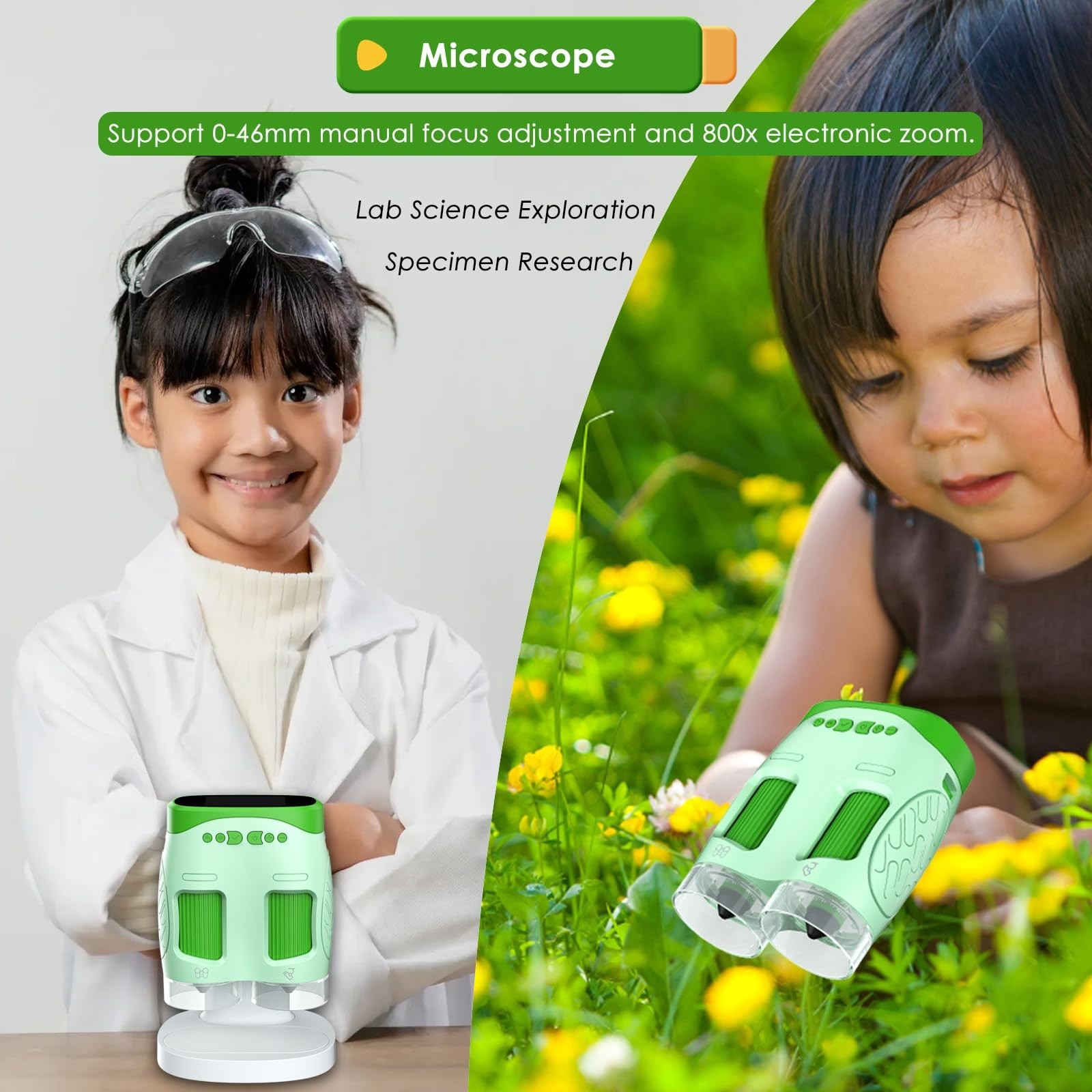 Digital Microscope for Kids, 3-in-1 2" IPS Screen Handheld Electronic Microsc...