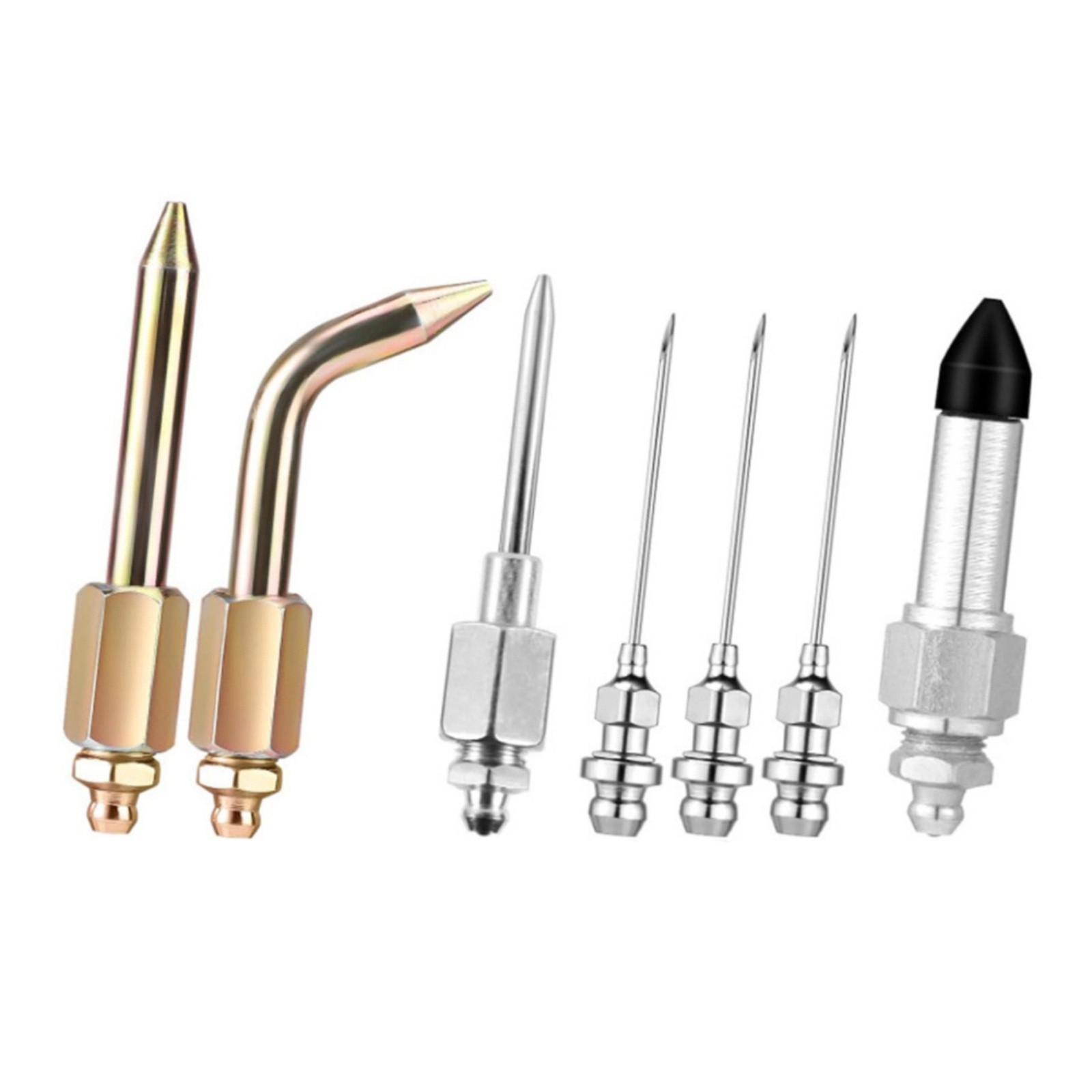 Grease Needle Nozzle Set 7pcs with Straight Tip Bent Nozzle and Rubber Adapter