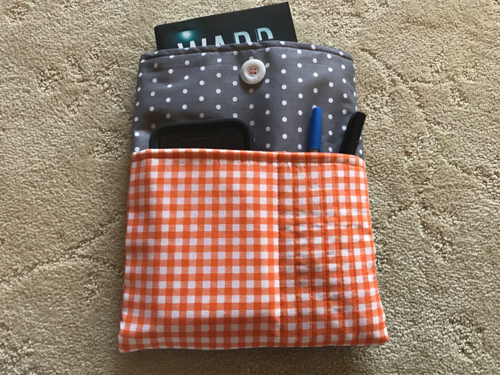 Quilted BIBLE paperback 3 pocket book E-READER SLEEVE orange gray Mother’s Day