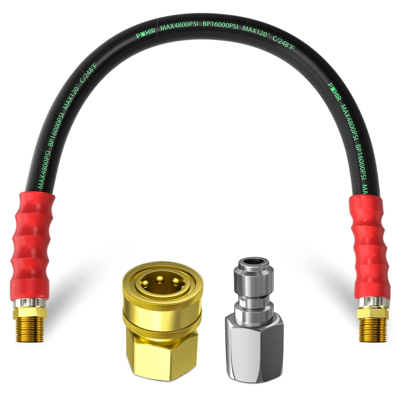 POHIR 3/8” Pressure Washer Whip Hose 2FT, Short Hose Reel Connector Hose f