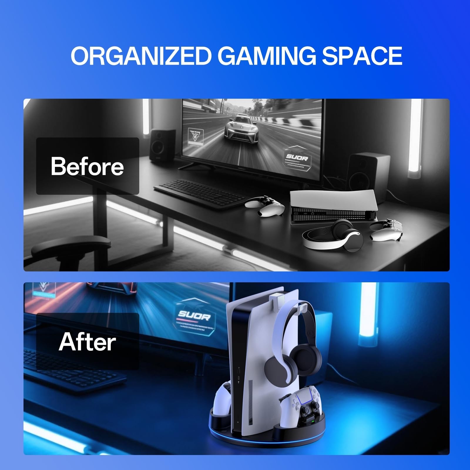 NEWDERY PS5 Charging Station for PlayStation 5/Slim/Pro Controller Charger Stand