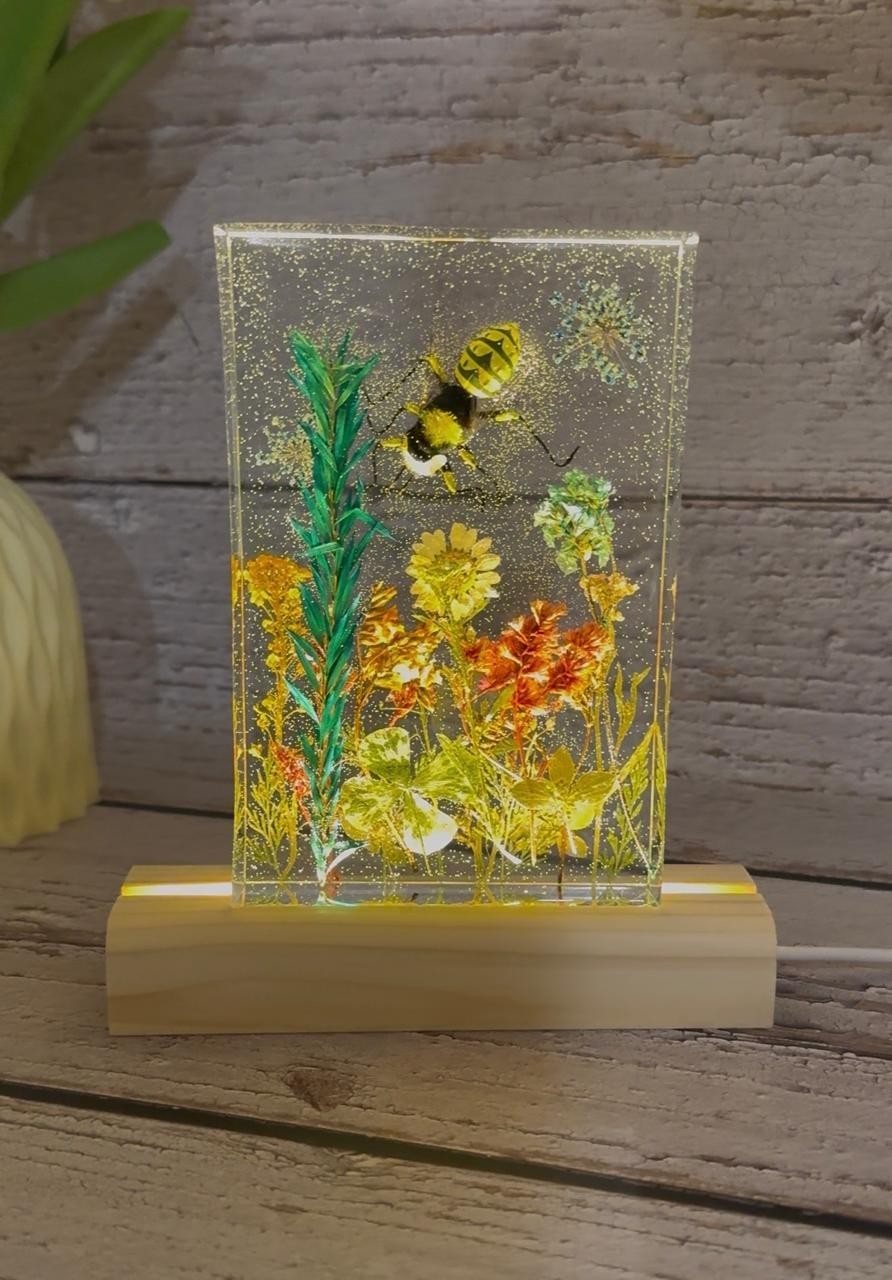 Flower Resin Lamp, Epoxy Night Light, Home Art Decor, Gift for Her