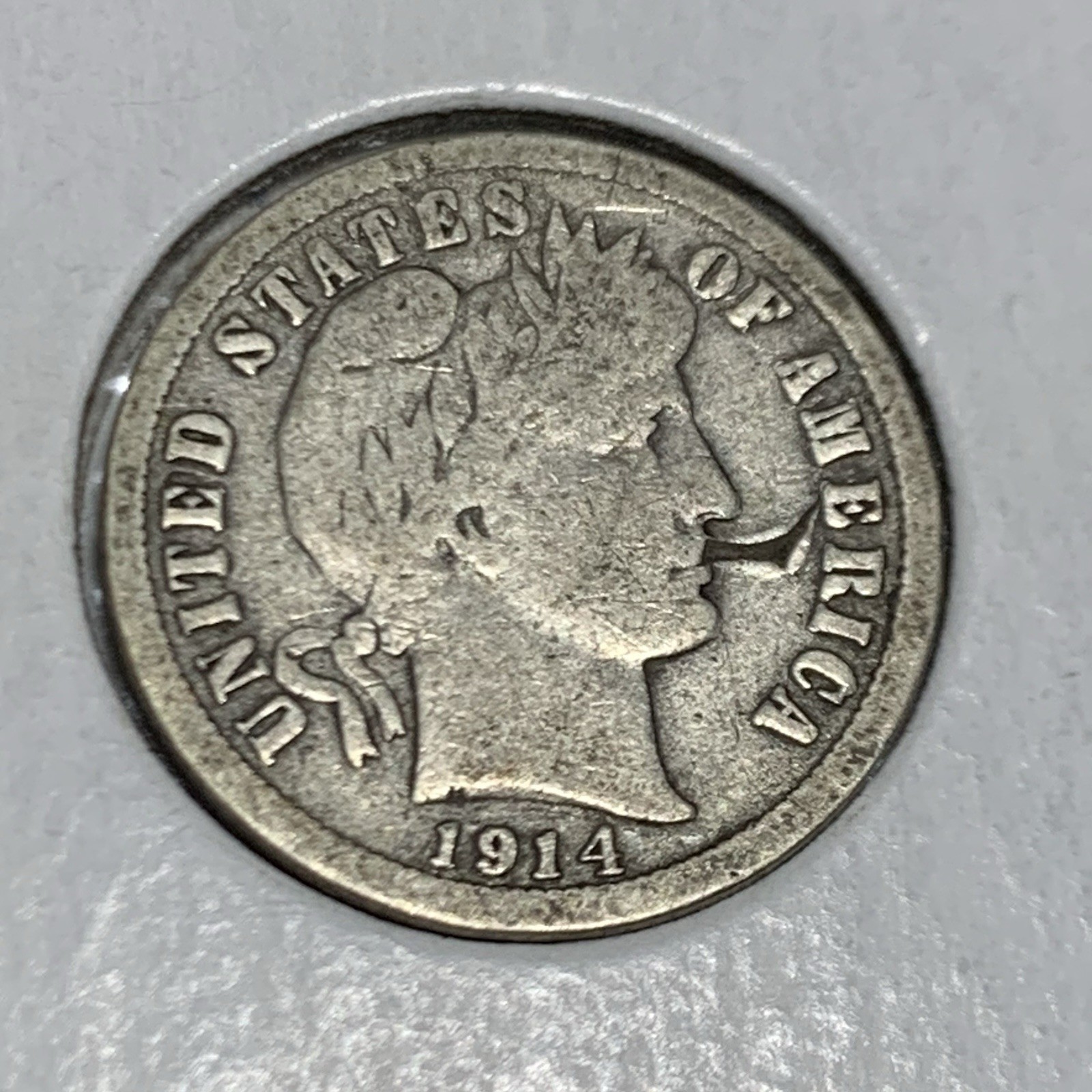 1914 BARBER DIME ~ "STRUCK THROUGH" ERROR! VG-FINE!