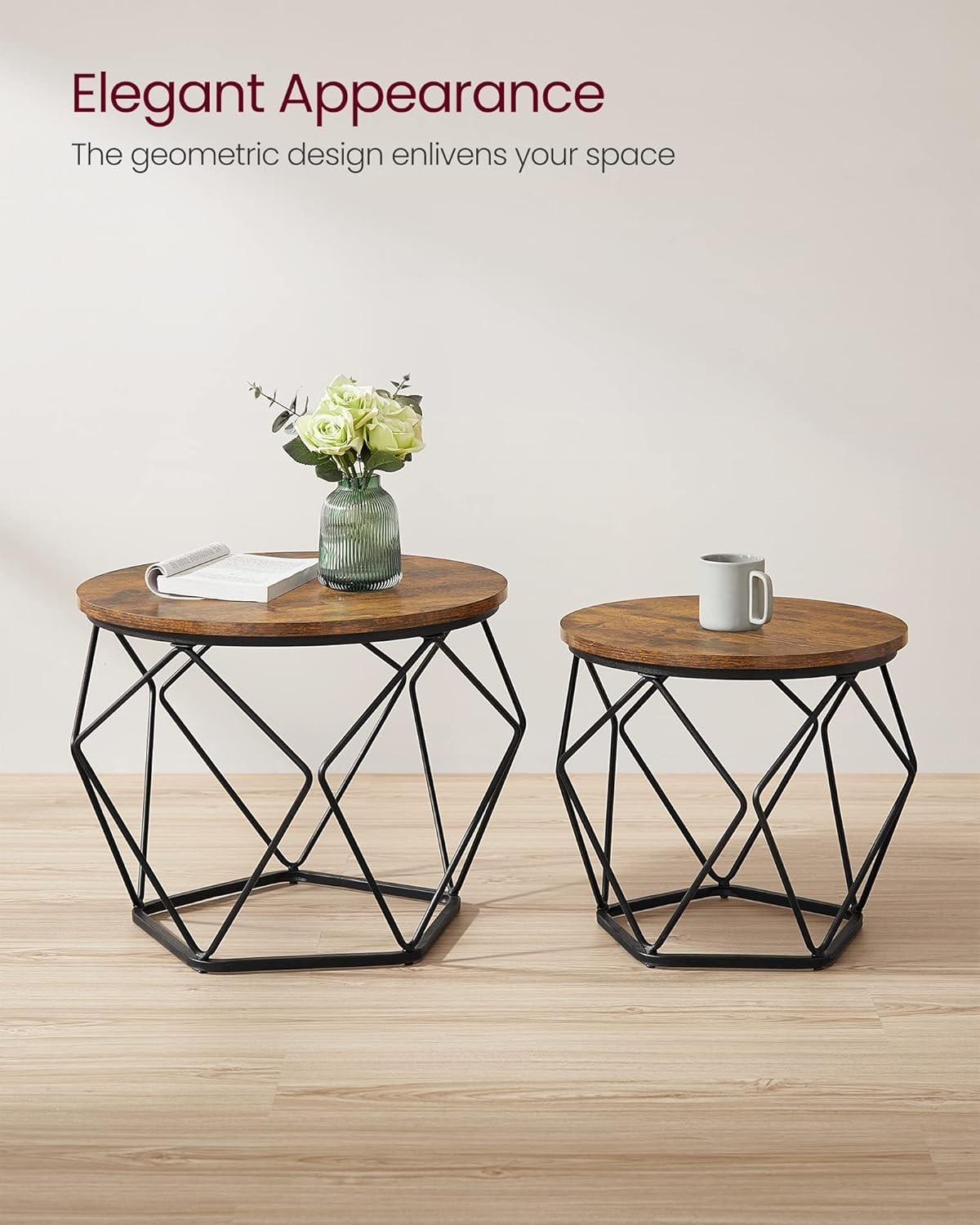 VASAGLE Small Coffee Table Set of 2, Round Coffee Table