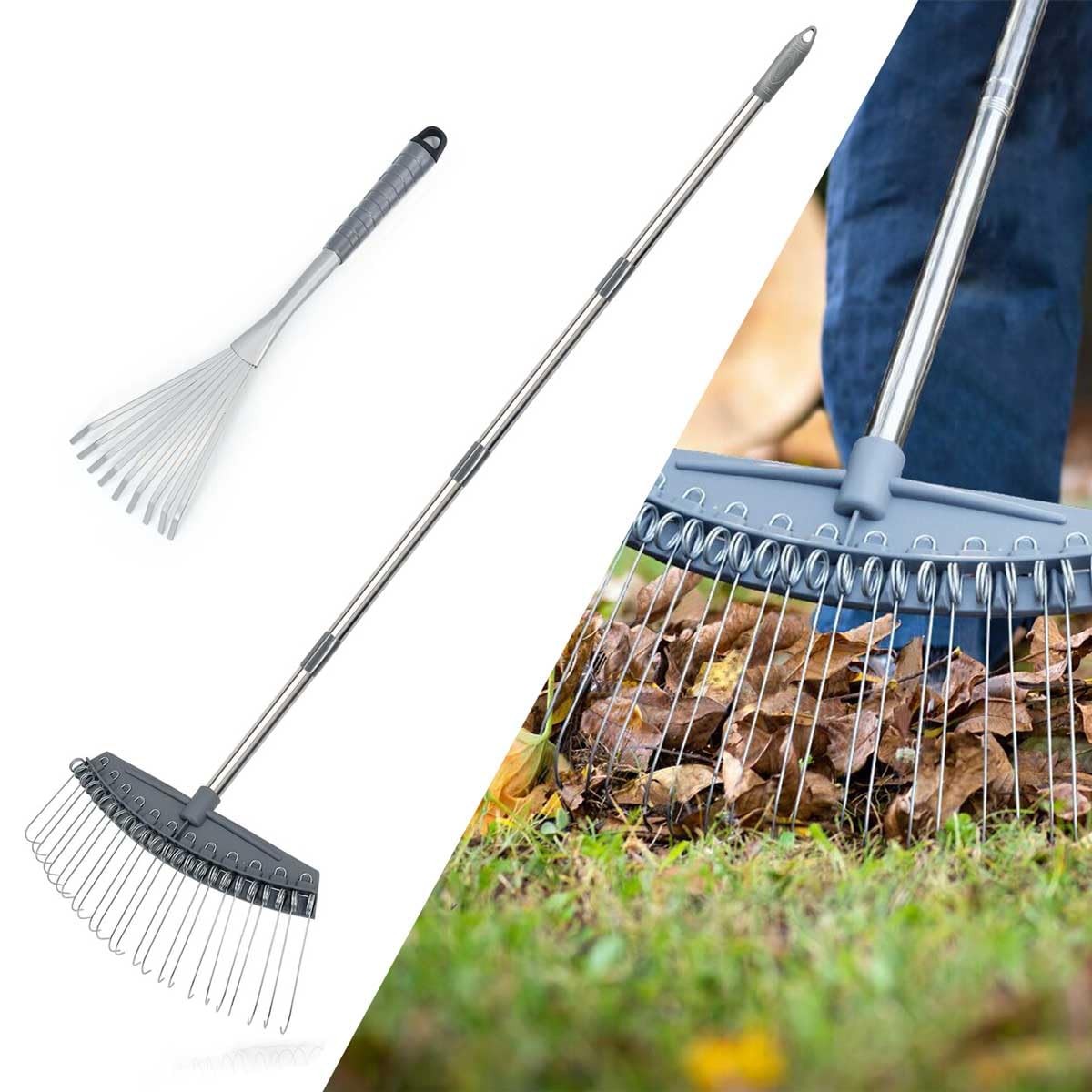 Thatch Rake Adjustable 17"-63", Efficient Metal Leaf Rakes, Wide with 24 Dura...