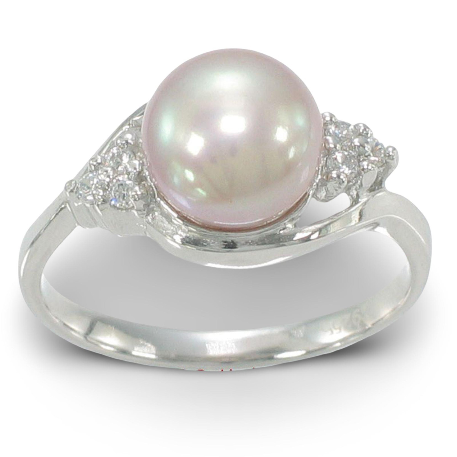 Solid Silver .925 Lavender-Pink Pearl CZ Accent Ring