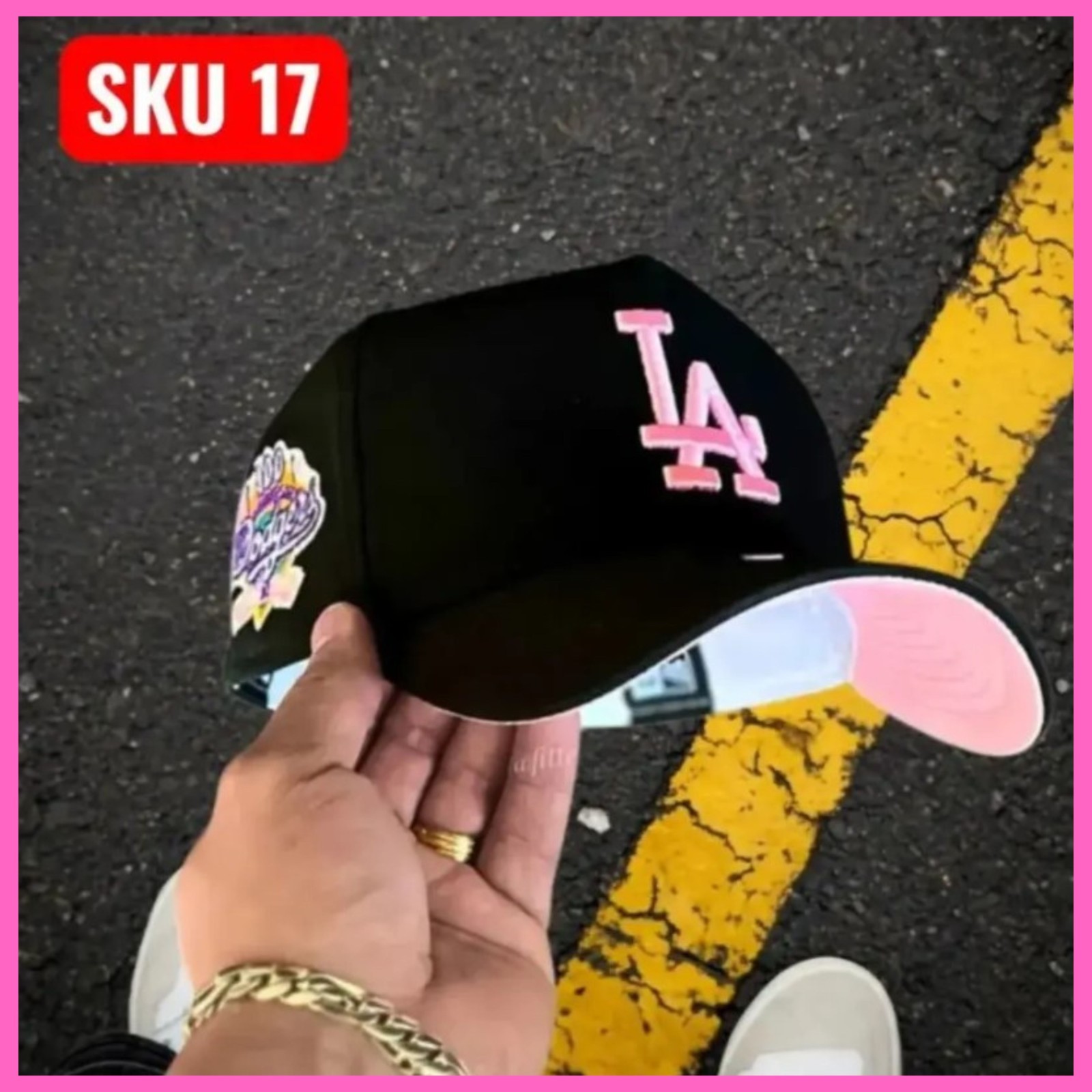 Black Los Angeles Dodgers 9FORTY Snapback Hat, Pink Embroidered LA Logo & Pink