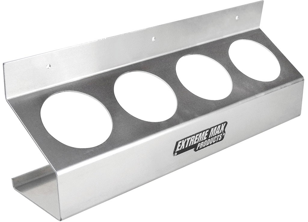 Extreme Max 5001.6088 Wall-Mount Aluminum 4-Can Aerosol Storage Shelf - Silver