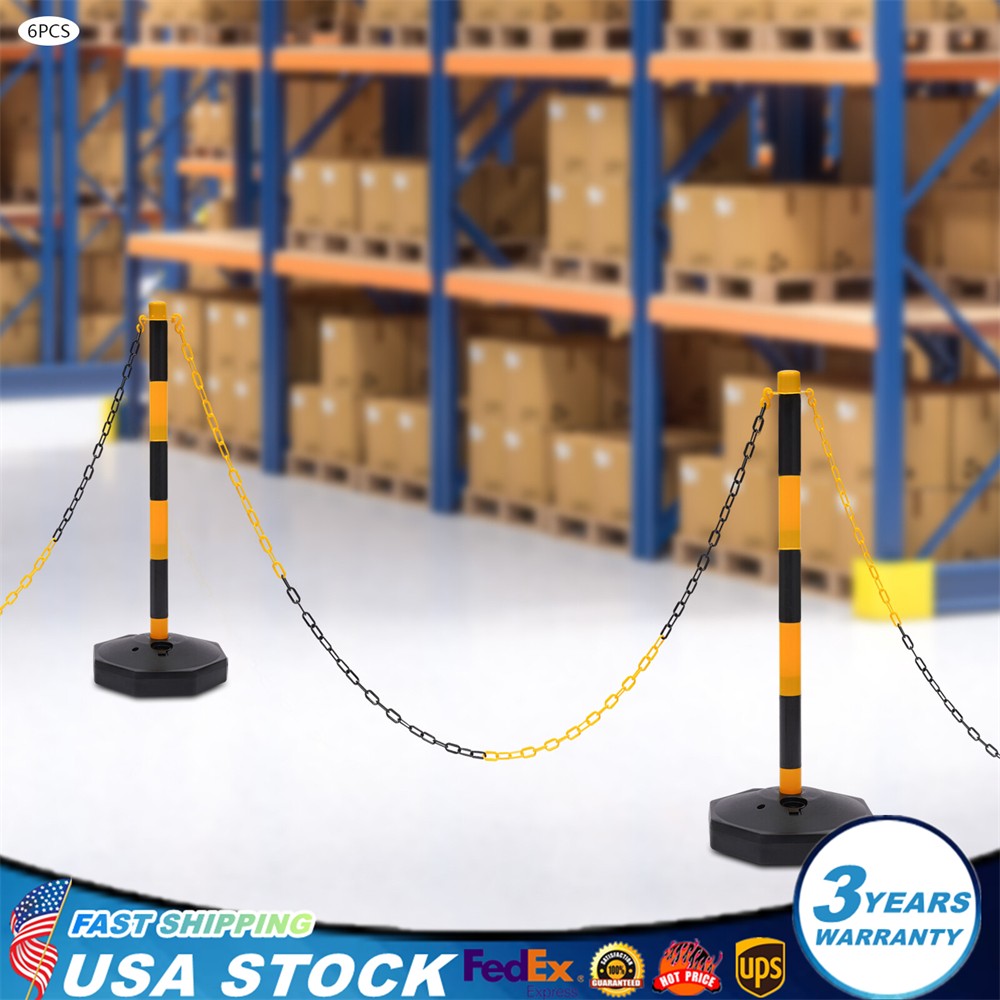 6 Pack Traffic Safety Bollard Street Stanchion Construction Parking Barrier Post