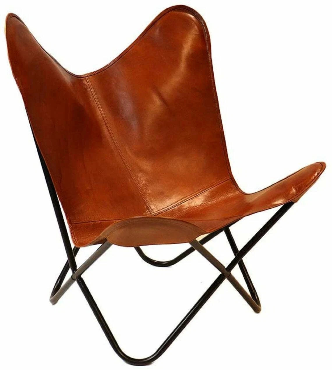 Handcrafted Leather Butterfly Chair Foldable Accent Chair Rustic Boho Seat