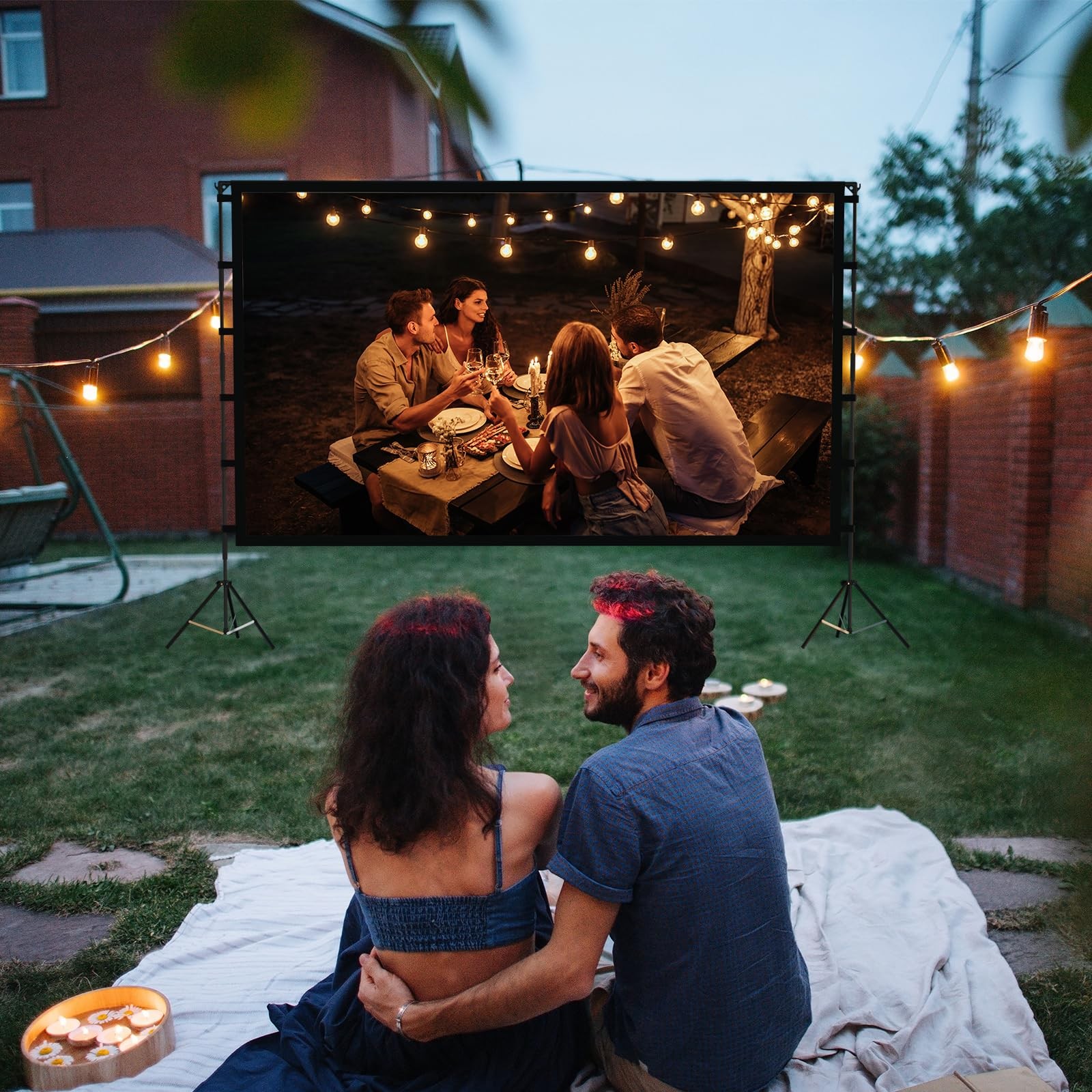 Outdoor Projector Screen with Stand, 16:9 4K HD Foldable Projector Screen Out...