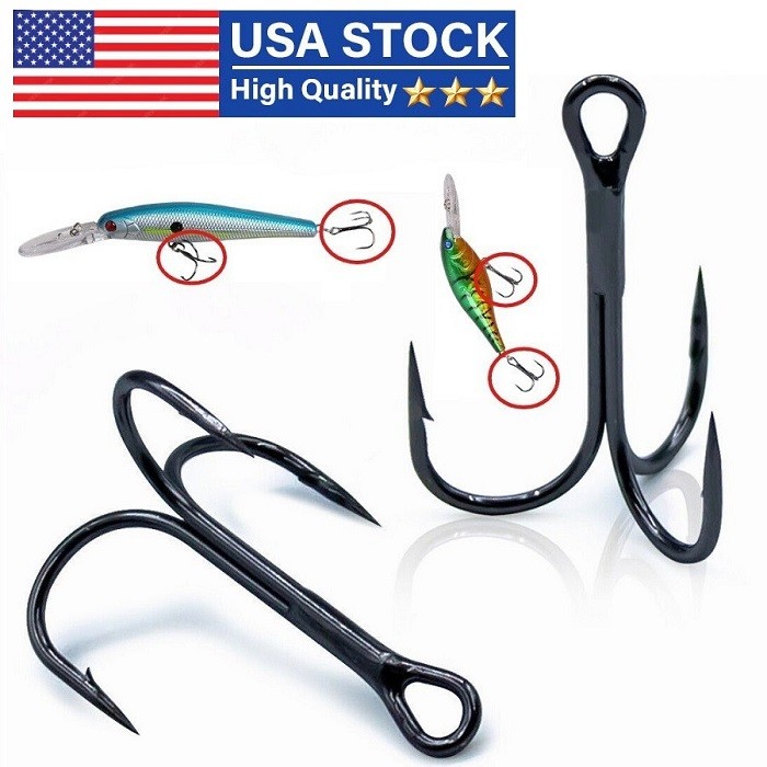 100pcs Fishing Hook Sharp Treble Hooks Size 1 2 4 6 8 10 12 Red Black Silver