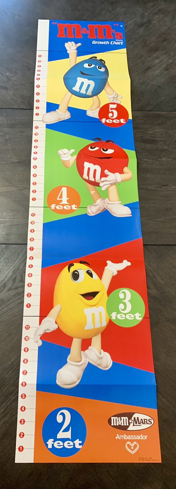 New Vtg M & M'S Mars Candy Characters Wall Growth Chart Five Feet Tall Poster