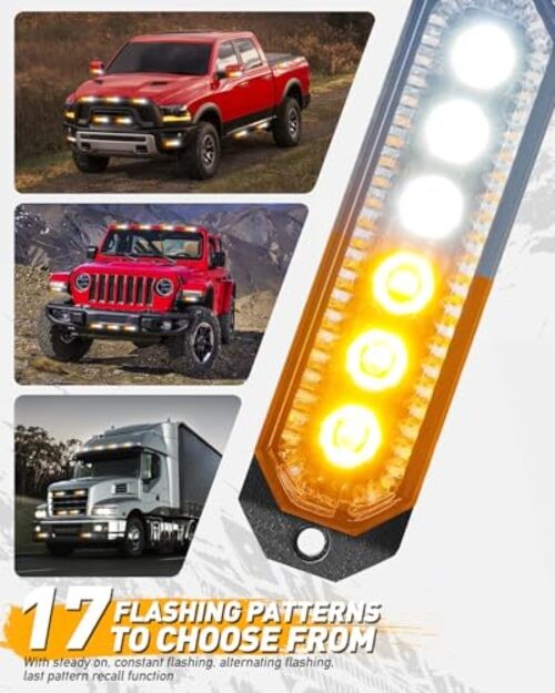 406T Emergency Strobe Grille Lights: 4Pcs 6 LED Sync Feature Amber/White