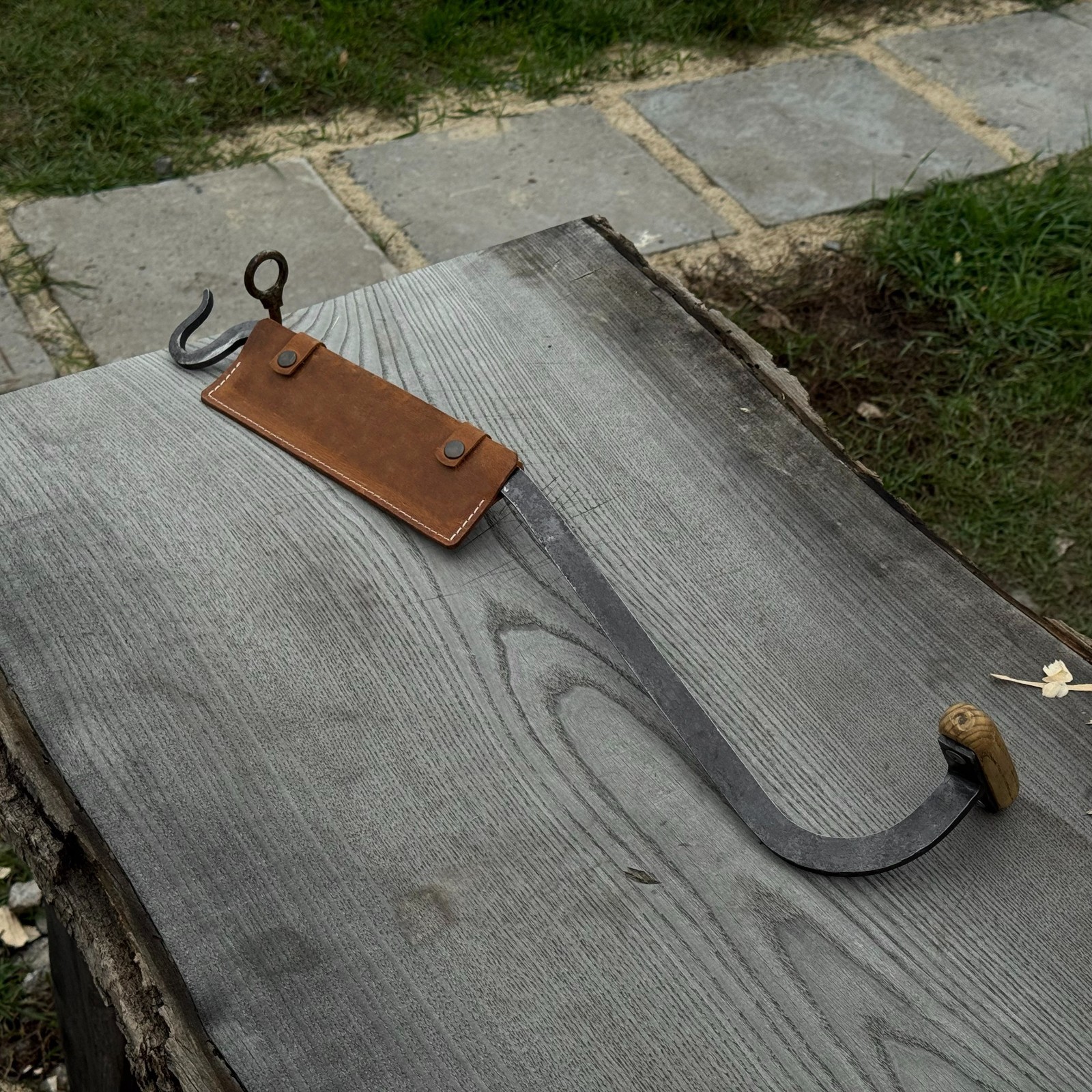Hand-Forged Clog Maker’s Knife 52100 Steel Blade Ash Handle Sheath Gift.