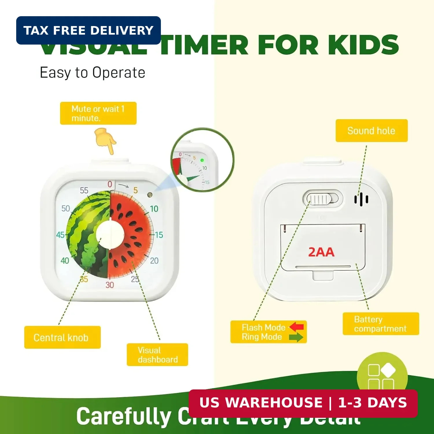 60 Minute Visual Timer for Kids, Silent Countdown Timer with Fruit Pattern, Time
