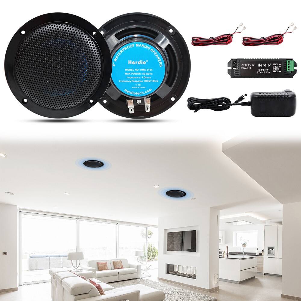 Herdio 4" Marine Boat Wireless Bluetooth Ceiling speakers Amplifier Kit Bathroom