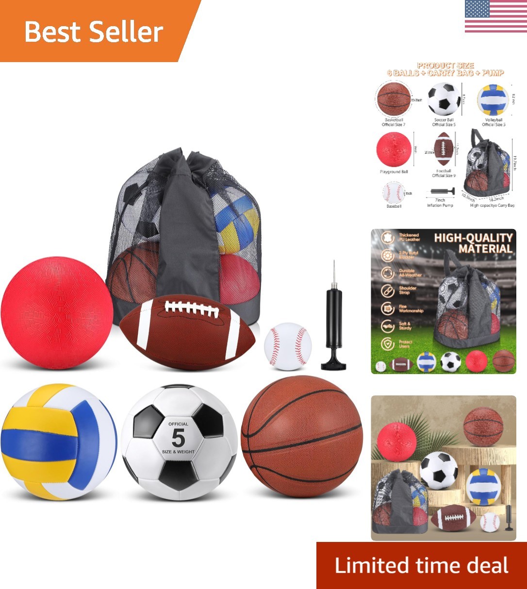 Complete 6-Pc Multi-Sport Ball Set with Pump & Carry Bag - Kids Sports Equipment