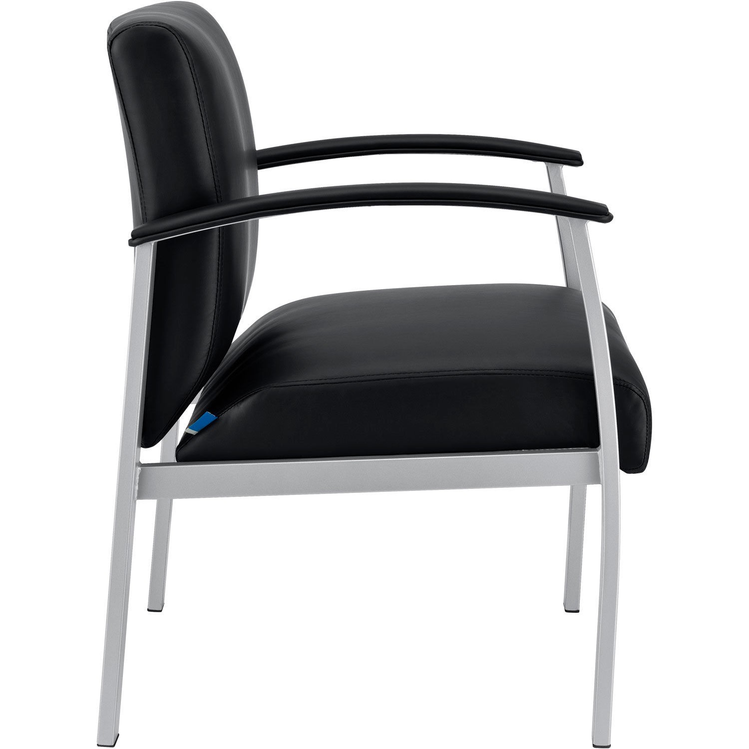 Synthetic Leather Reception Chair With Arms Black W/ Silver Frame