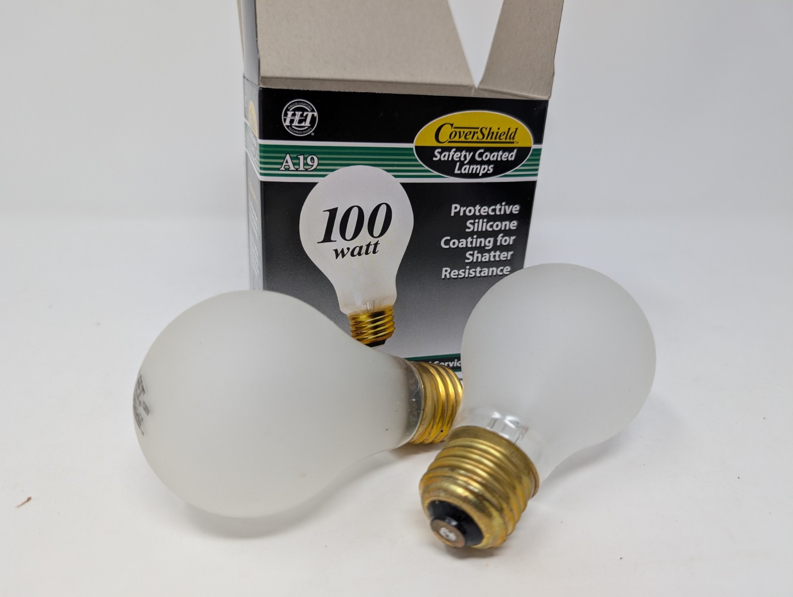 White 100W Light Bulbs 130V A19 2pk Old Style Silicone Coated Shatter Resistant