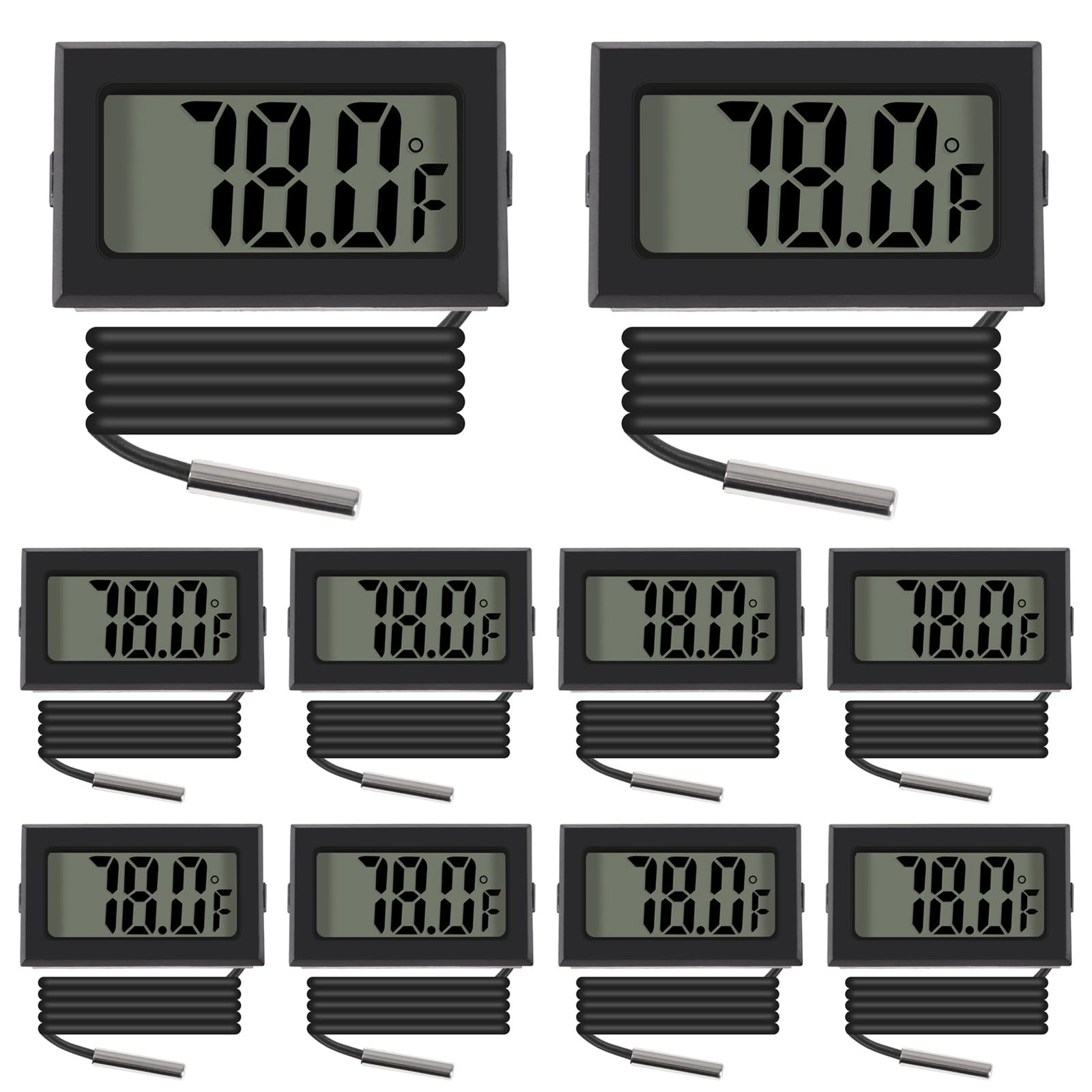 ACEIRMC Black Digital LCD Thermometer Temperature Monitor with External 10pcs