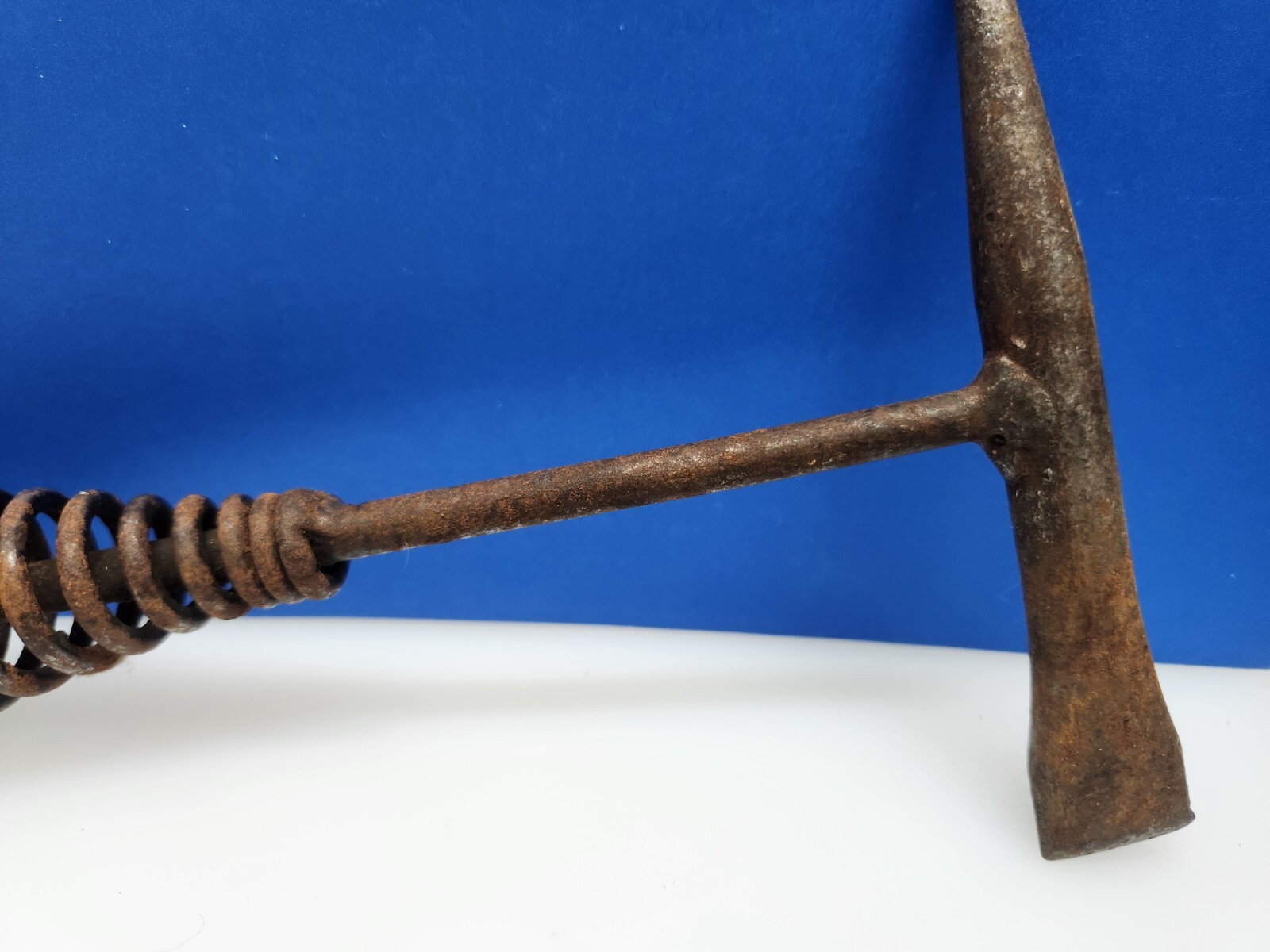 Vintage Metal Chipping Slag Flat 10" Hammer Chisel with Coil Spring Handle